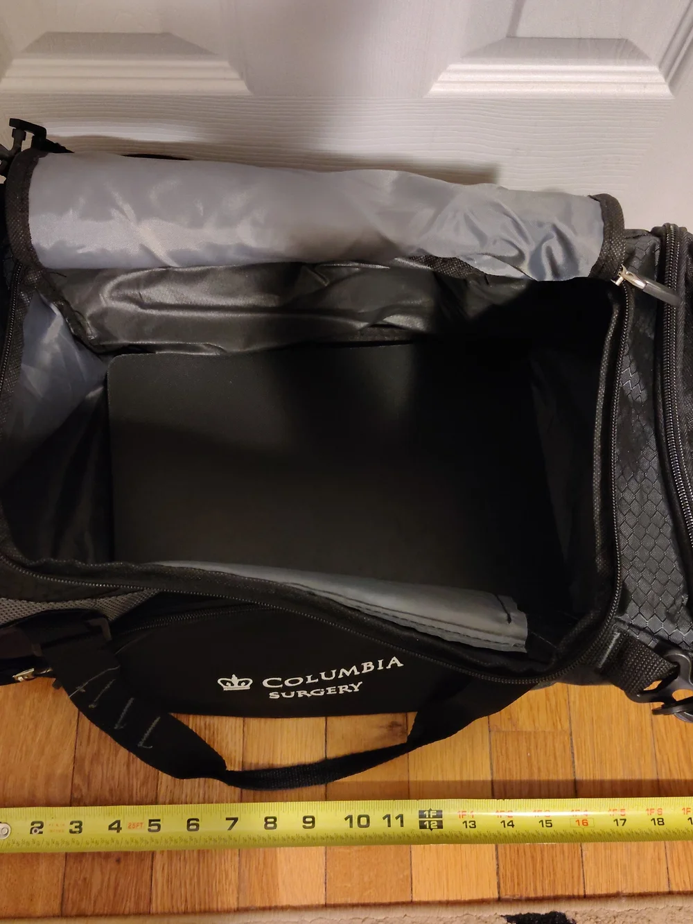 Columbia Black Duffel Bag with Columbia Surgery Logo